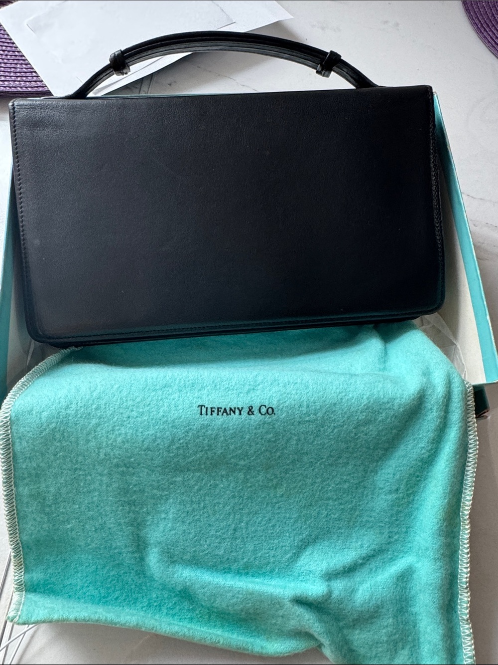 Tiffany & Co. Black Leather Shoulder Bag with Top Handle